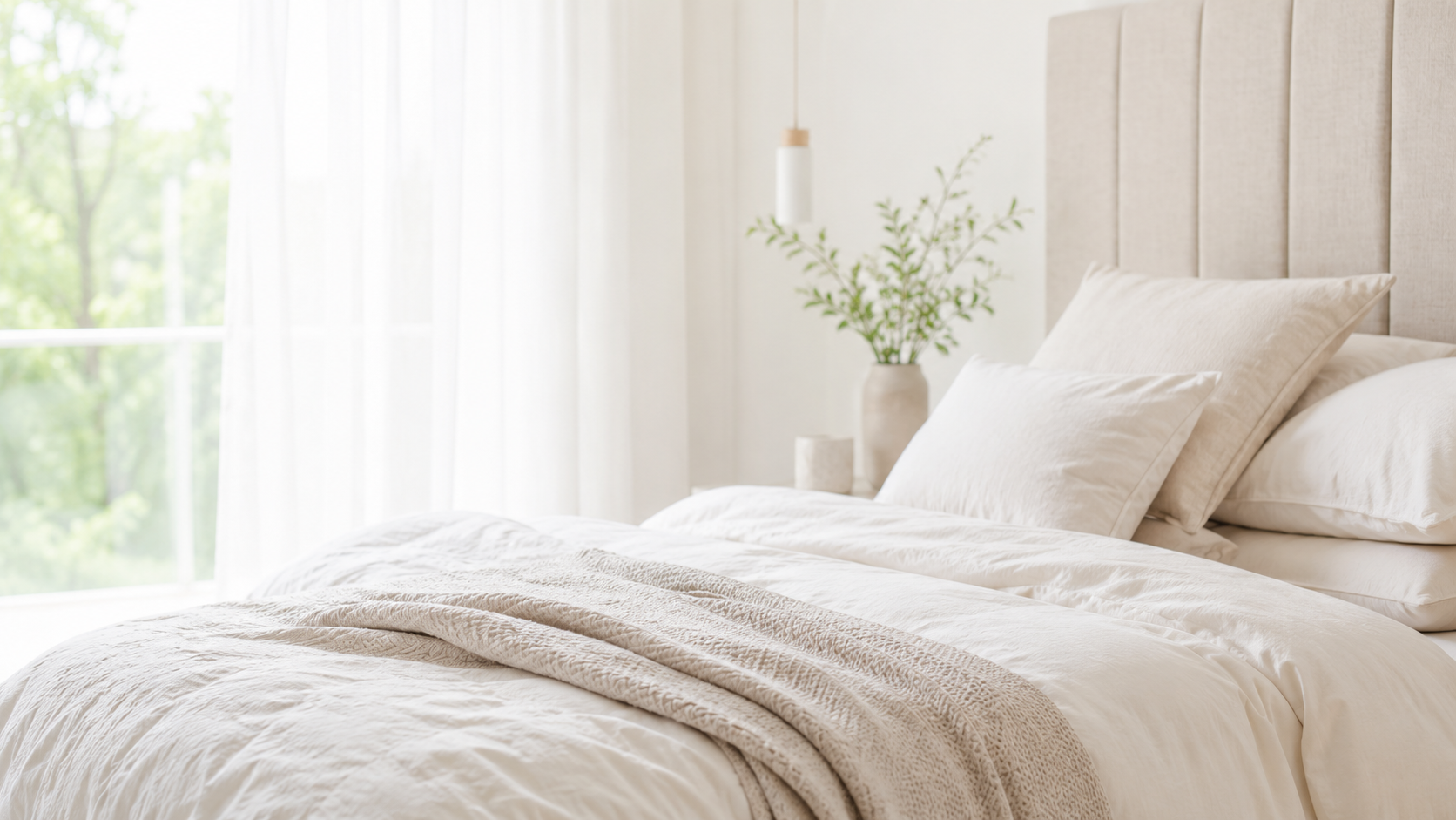 Helles Schlafzimmer als Beispiel fuer Wohn- und Schlafplaetze