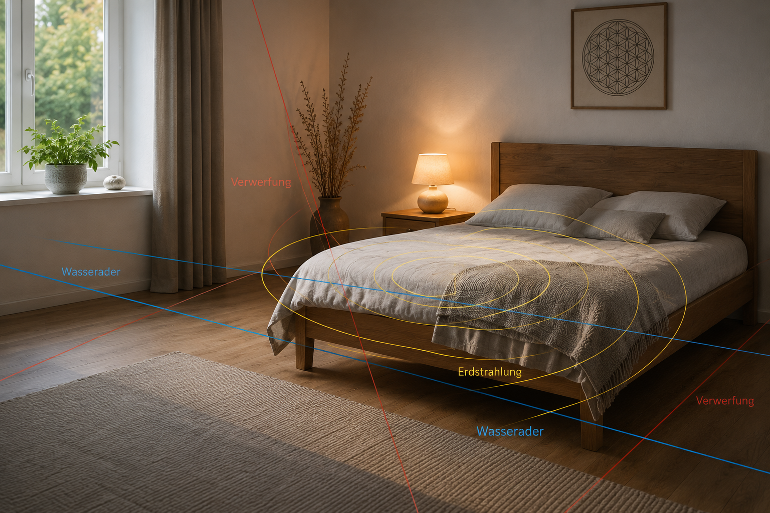 Ruhiges Schlafzimmer mit Bett und natürlichem Licht