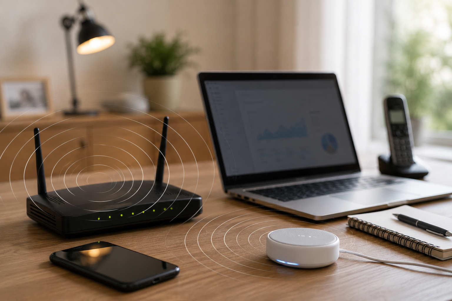 WLAN-Router auf einem Sideboard im Wohnraum